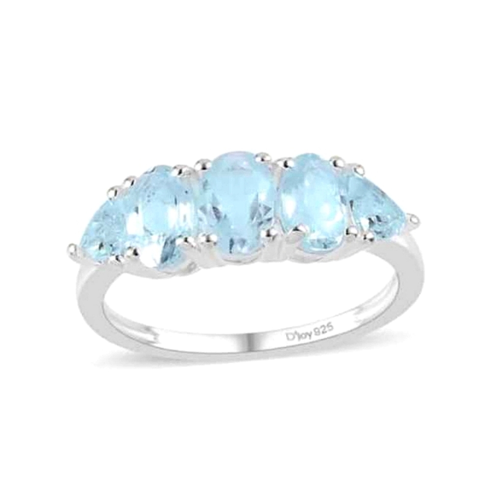 2.35ct Sky Blue Topaz 5 Stone Ring In Platinum Over Sterling